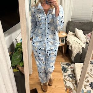 Blue Pajama Set with Bear Print